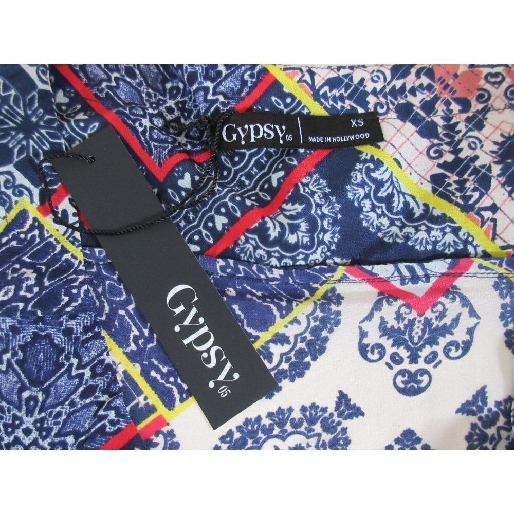 NWT Gypsy05 Bima Printed Silk Lace Front Dolman Sleeve Shift Mini Dress XS $242 - Picture 7 of 9